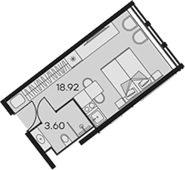 Квартира студия 22.52 м², 2/15 эт., Апарт-отель «Апарт-отель 25-7 Заневский»